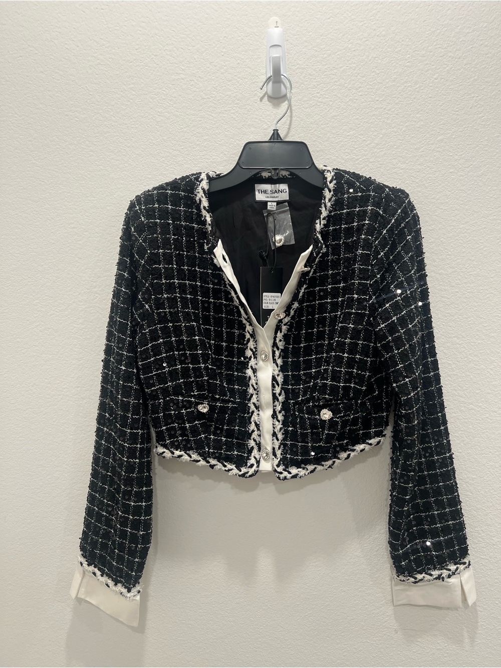 Black & White Tweed Cropped Jacket & Pant Set by The Sang Size L